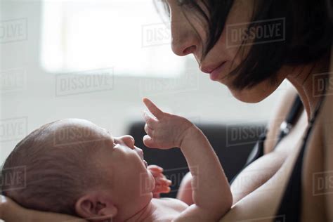 Close Up Mother Holding Newborn Baby Son Stock Photo Dissolve