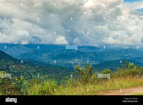 Scenery Of Beautiful Nepali Rural Village With Mountains And Green