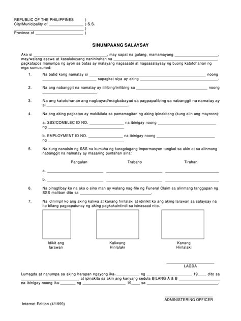 Open pdf file, 1.46 mb, for. Sinumpaang Salaysay Sample - Fill Online, Printable ...