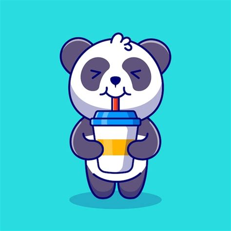 Free Vector Cute Panda Drink Coffee Cartoon Icon Illustration