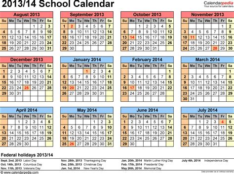 School Calendars 20132014 Free Printable Pdf Templates
