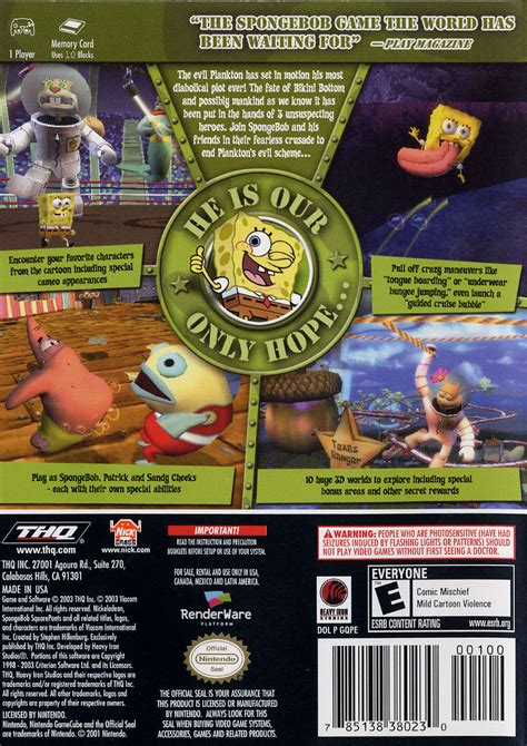 Spongebob Squarepants Battle For Bikini Bottom 2003 Gamecube Box