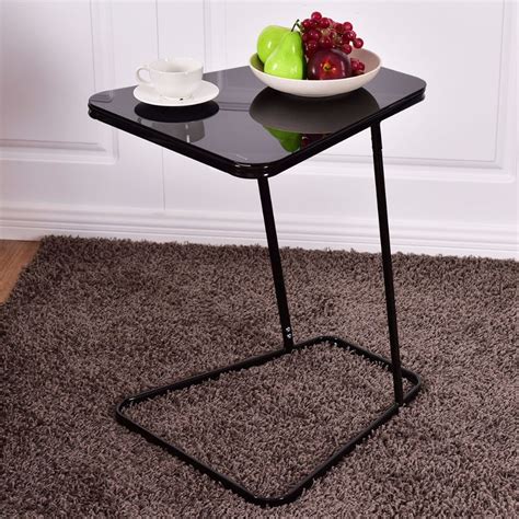 Break up with bulky, square end tables and add a hint of glamour to your space with this sleek, end table. Goplus Modern Glass Top End Table Accent Side Snack Coffee Sofa Table Portable Black C Shape ...