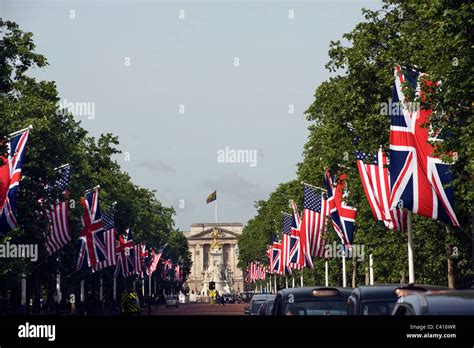 Stars And Stripes And Union Jack Flags Line The Mall Looking Towards