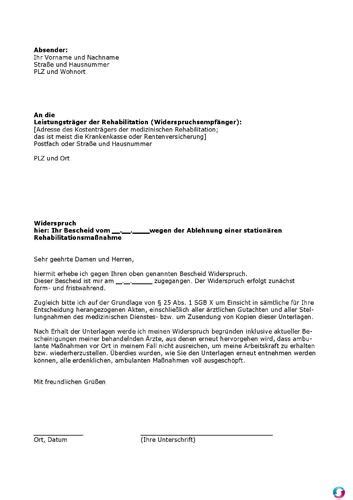 Ganz schnell rechnungen schreiben ✓ vorlagen & muster ✓. Muster Widerspruch wegen der Ablehnung einer stationären ...