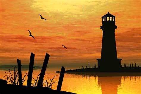 Orange Sky V001 By Anruth Bryce Landscape Lighthouse