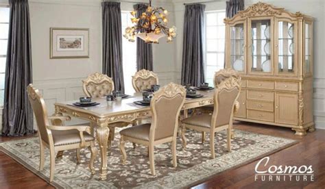 Baroque Belle Silver Dining Table Set 9pcs Traditional Homey Design Hd