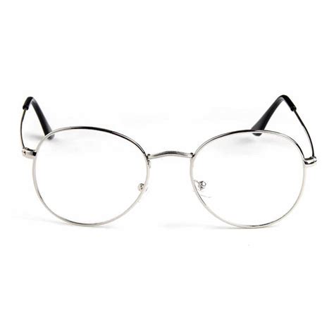 Ovala Glasögon Silver Metall Klart Glas Utan Styrka Klarglasögon