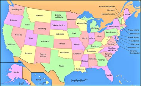 Estados Unidos Mapa De Colores Y Nombres De Estados Imagen Vectorial