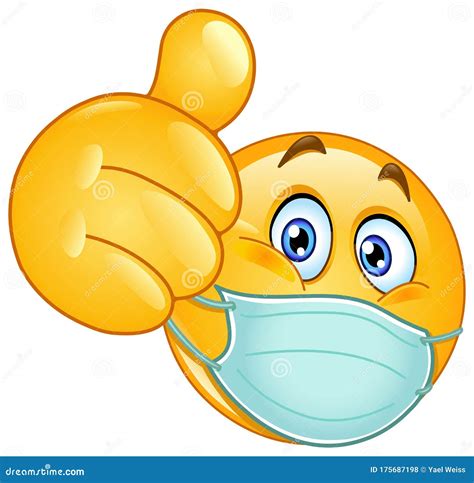 Thumb Up Emoticon With Medical Mask Stock Vector Illustration Of