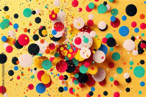 A Group Of Colorful Circles And Dots On A Yellow Background With A