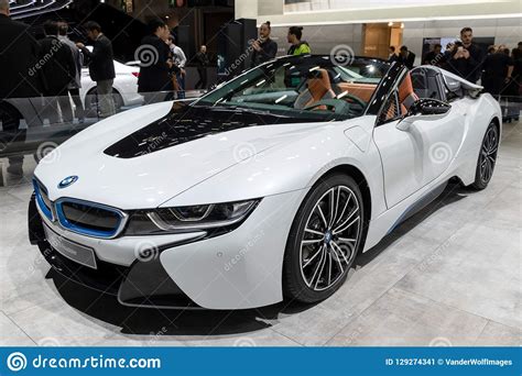 A sports car at first sight. BMW I8 ROadster Electric Sports Car Editorial Photo ...