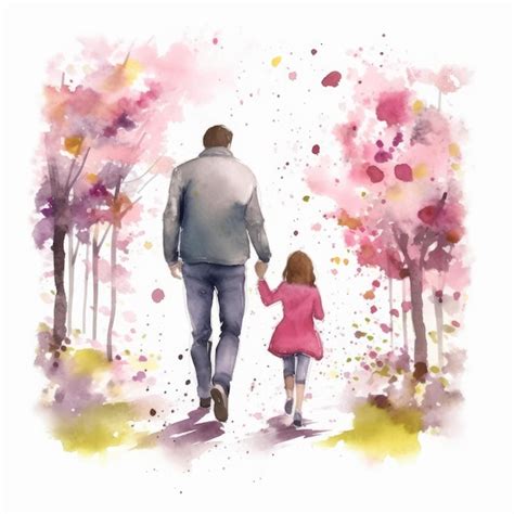 Premium Photo Watercolor Painting Of Dad And Daughter Generative Ai