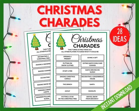 Christmas Charades Christmas Party Charades Game Printable Etsy