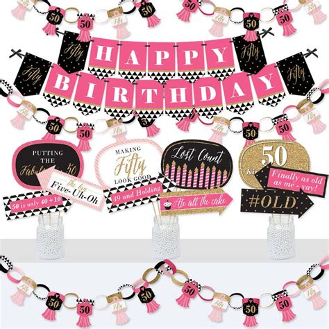 Chic 50th Birthday Pink Black And Gold Banner And Photo Etsy
