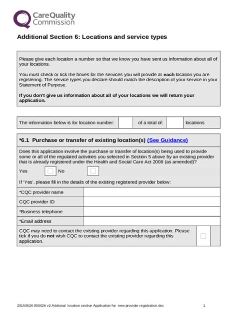 For Ination About An Additional Location Cqc Doc Template Pdffiller