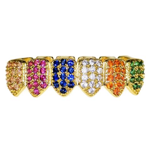 Best Grillz 18K Gold Plated Multi Color Grillz Bottom Row CZ Bling