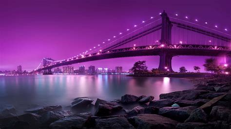 Manhattan Bridge At Night New York City United States Uhd 4k Wallpaper