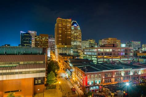 View Of Downtown Baltimore At Night In Maryland Editorial Stock Photo