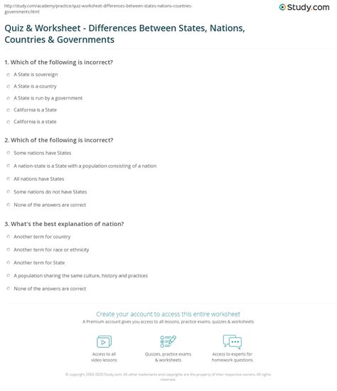 Quiz Worksheet About States The National Government And The 50 States