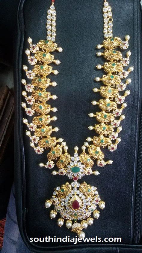 22 Carat Gold Stone Necklace South India Jewels