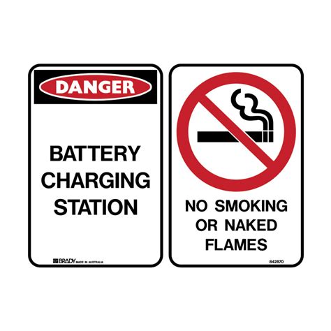 Multiple Message Sign Batteries Charging No Smoking Or Naked Flames