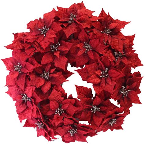 24 Christmas Poinsettia Wreath Red Christmas Wreath Christmas