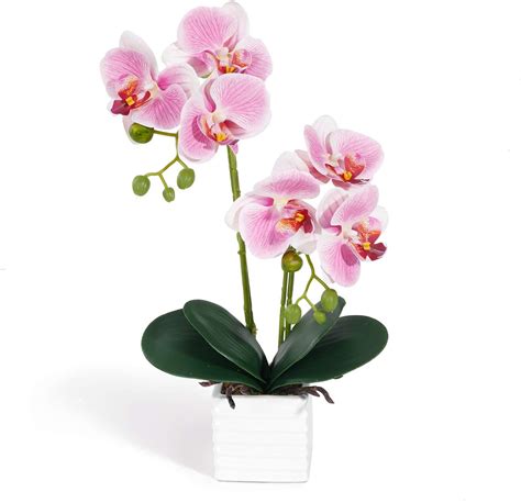 Renatuhom Pink Orchid Plant Artificial Flowers Artificial Orchids Faux Flower Arrangement With