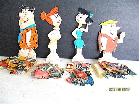 Vintage Flintstone Paper Dolls Fred Wilma Barney And Betty W Clothes Usa Antique
