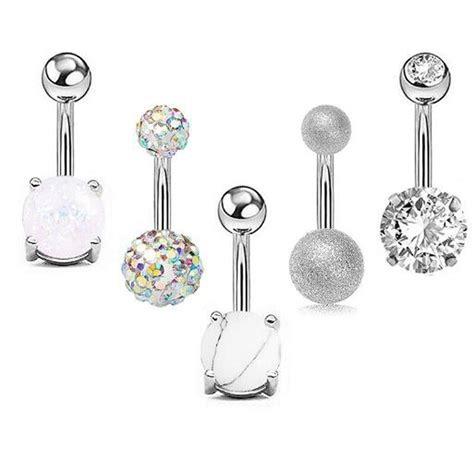 5 Pcsset Sexy Dangling Navel Belly Button Rings Belly Piercing Crystal