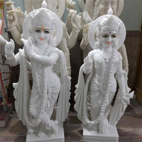 Painted Hindu White Marble Radha Krishna Statue For Worship Size 2