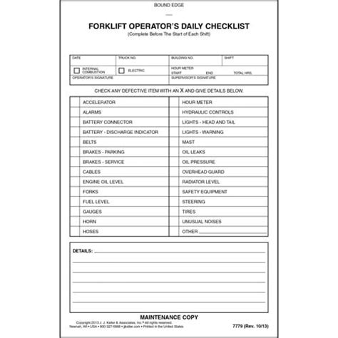 Largest website on the subject on line. Forklift Operator Daily Checklist - Book Format, Carbonless