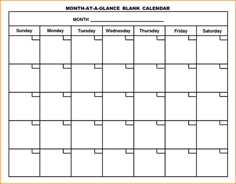 Month At A Glance Blank Calendar Template Sample Design Templates