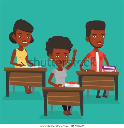 Africanamerican Student Raising Hand Classroom Answer Stock Vector