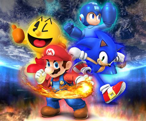 Ssb4 Mario Pac Man Megaman And Sonic Bg By