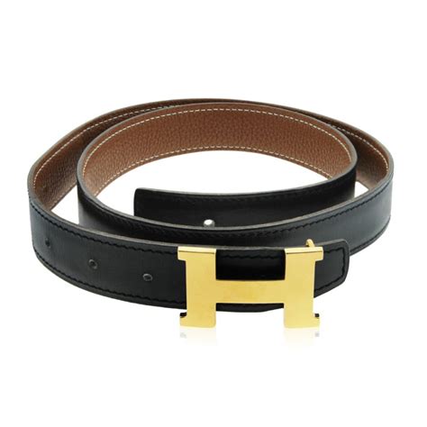 Hermes Black Leather Belt With Gold Tone Hermes Logo Belt Buckle