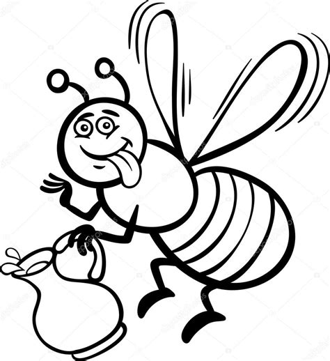 Honey Bee Cartoon For Coloring Book — Stock Vector