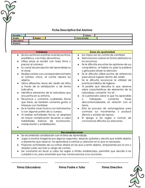 Ficha Descriptiva Del Alumno Prescolar Imagenes Educativas