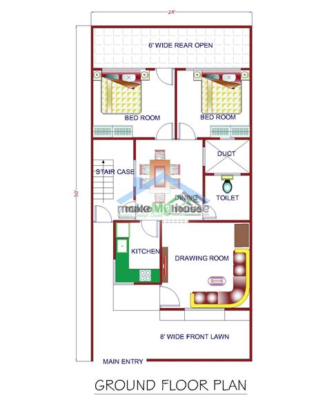 20x50 east facing house plan