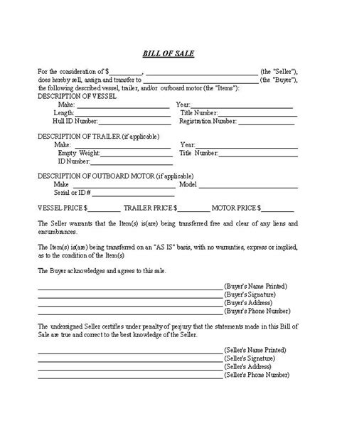 Texas Boat Trailer Bill Of Sale Form Fillable Pdf Bill Of Sale Form