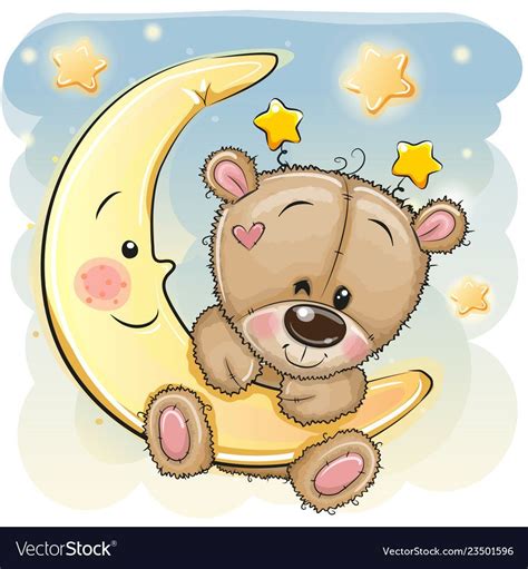 Cute Cartoon Teddy Bear On The Moon Vector Image On Brystol Rysunki