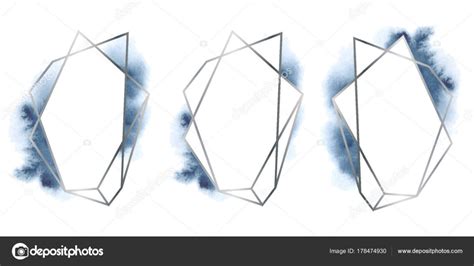 Polygonal Frames Set Silver Glitter Triangles Geometric