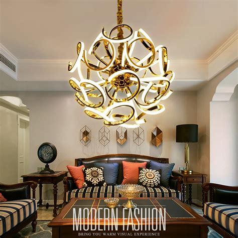 Simple Creative Post Modern Led Chandelier Lighting Art Ball Gold
