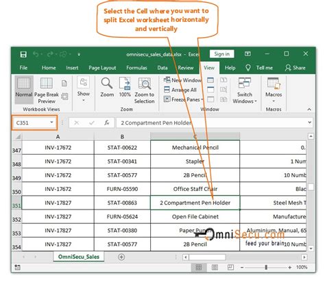 How To Split Excel Worksheet Horizontally And Vertically Into Four Panes