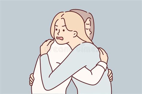 Woman With Angry Expression Hugs Girl Friend Hiding Envy Or Jealousy In Order To Deceive Stock