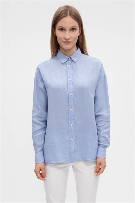 Shirt Blouses Shirts Button Up Collar Lady Blue Pins Women Fashion