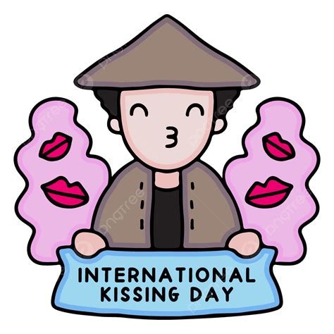 Gambar Watak Lelaki Muda Dengan Ciuman Dan Memegang Kartun Kertas Untuk