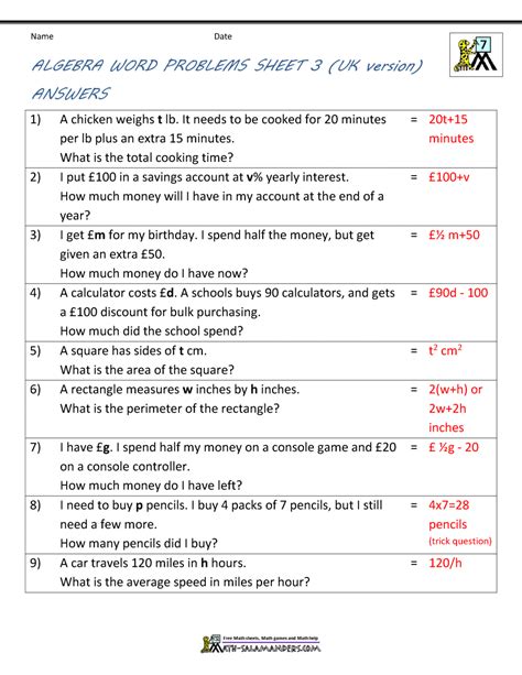 Math word problem worksheets for kindergarten to grade 5. Basic Algebra Worksheets