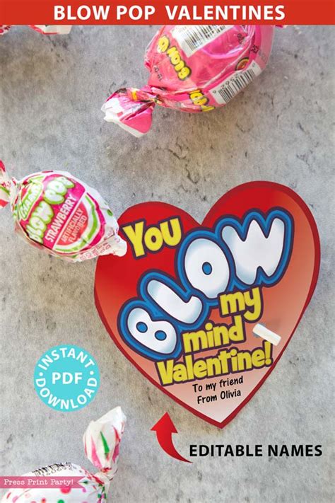 Blow Pop Valentines Printable Heart Template You Blow My Mind