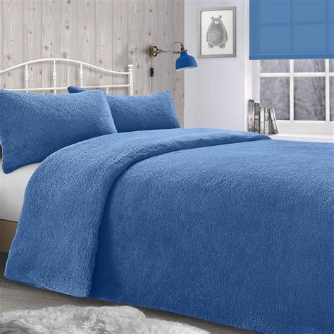 Velosso Teddy Bear Super Plush Warm Fuzzy Cuddly Fleece Thermal Bedding Set French Blue Super